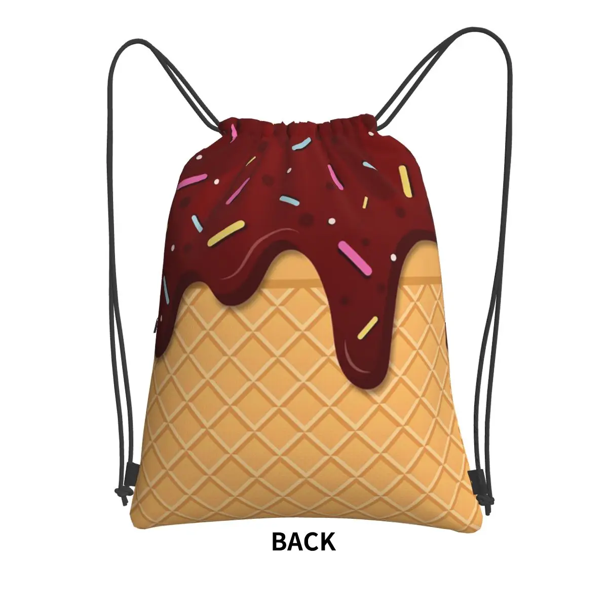 Ice Cream Waffle With Chocolate Backpacks Fashion Drawstring Bags Storage Bag Book Bags for Travel School