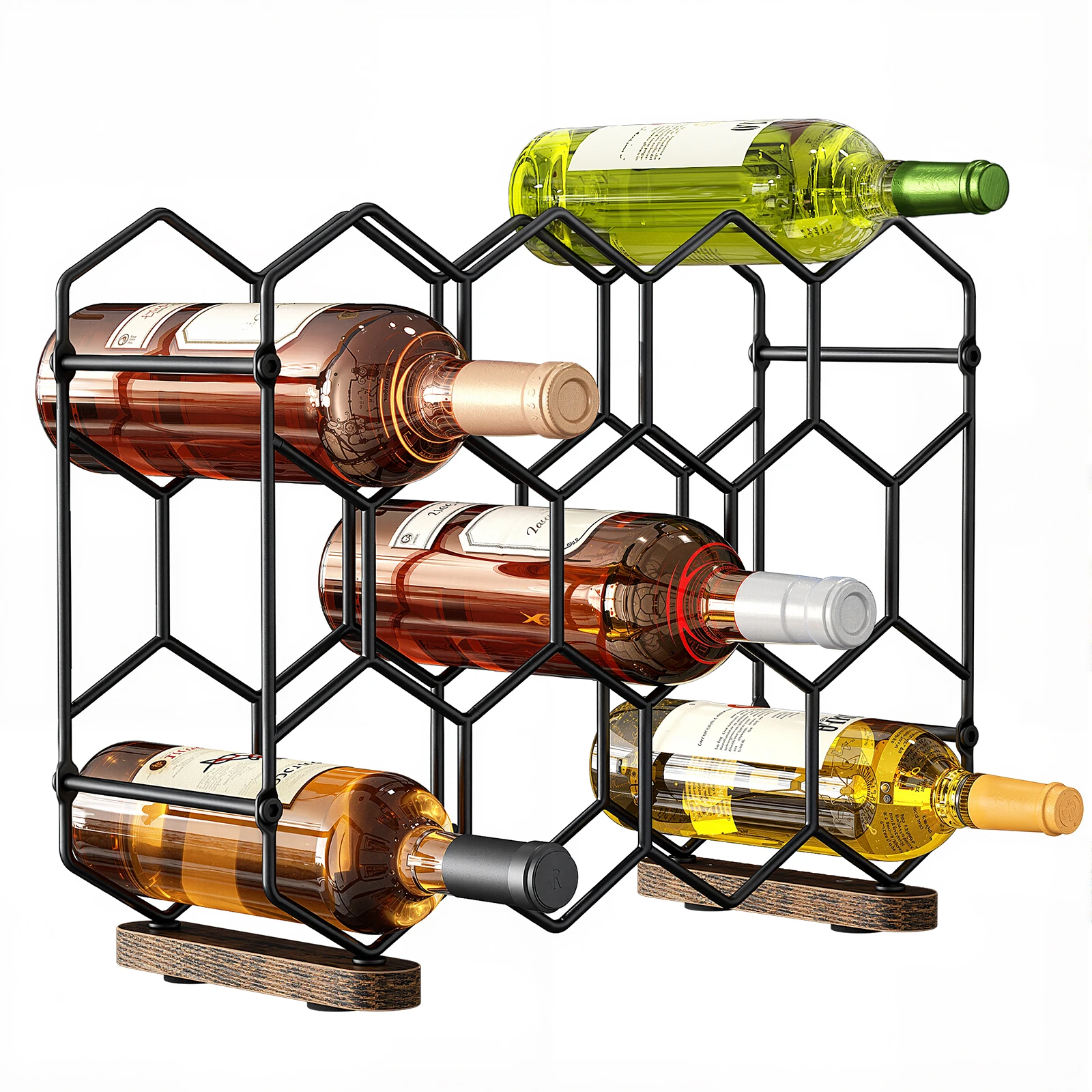 Countertop Wine Rack 14-Bottle Freestanding Modern Carbon Steel Holder Hexagonal Structure 3 Tier Tabletop Wine Bottle Organizer