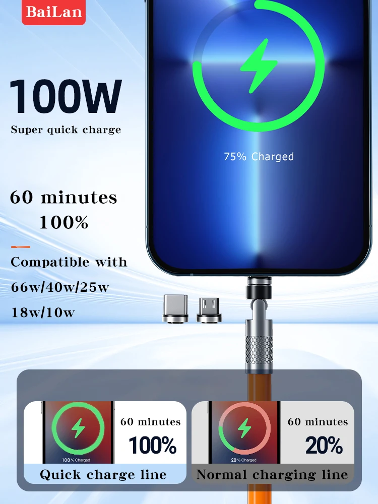 6A Magnetic Cable Super Fast Charging USB Type C Cable For Huawei Honor 120W Usb Cable for iPhone Samsung Xiaomi Magnet Charge