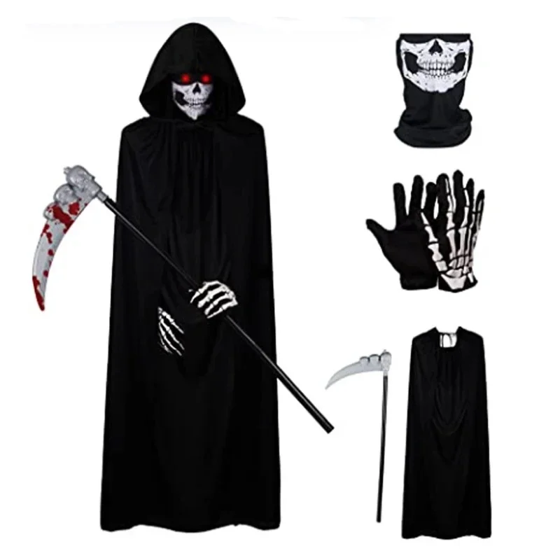 

Halloween Party Cosplay Children Adult Death Black Cloak Cloak Halloween Skull Skeleton Ball Costume Prop Set