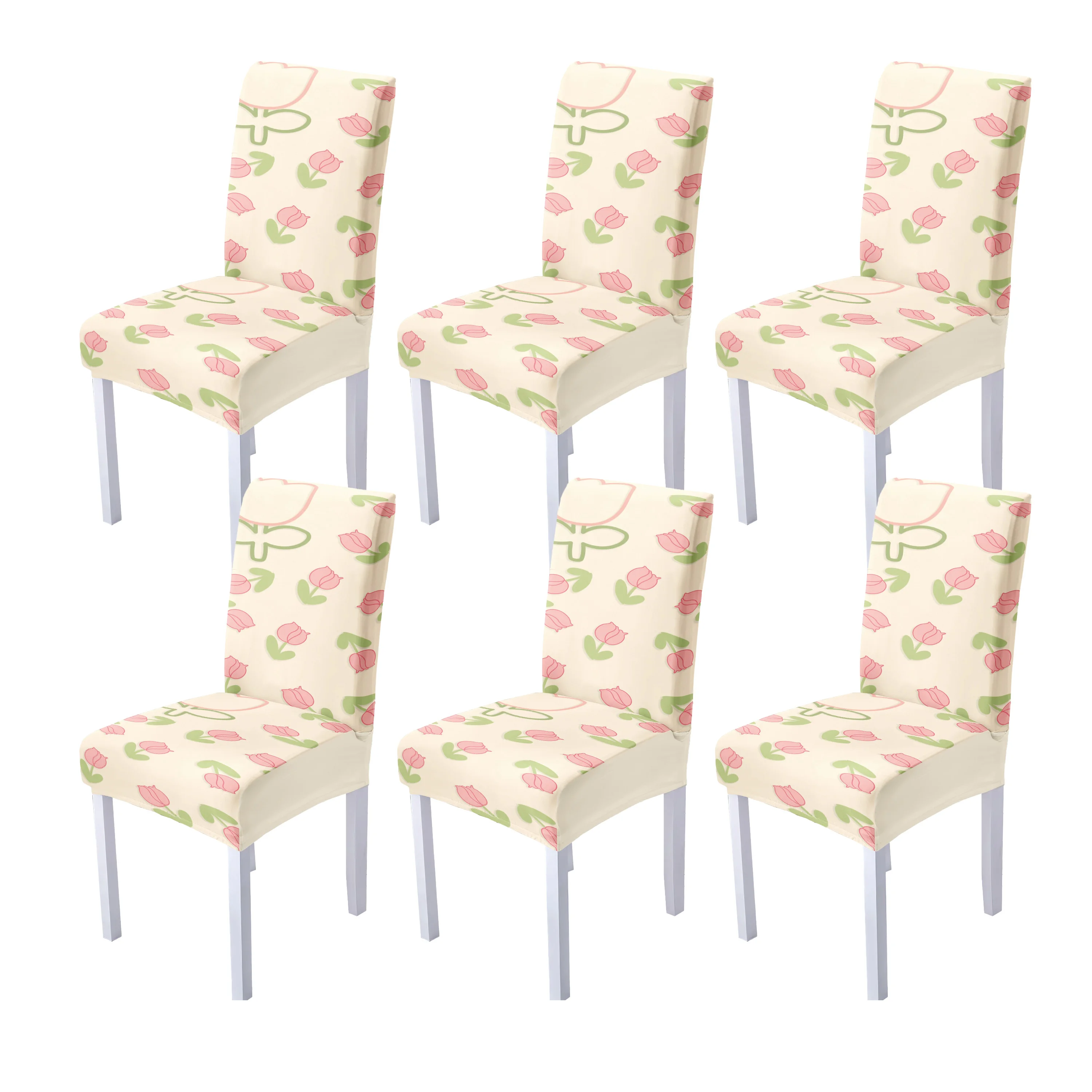 

4/6pc Simple drawing style flower print chair cover four seasons dining chair cover home decoration stretch chair cover washable