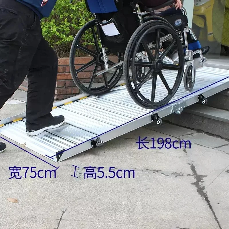 2026Up and down folding wheelchair ramp board portable mobile aluminum alloy pedal climbing stairs springboard barrier-free ramp
