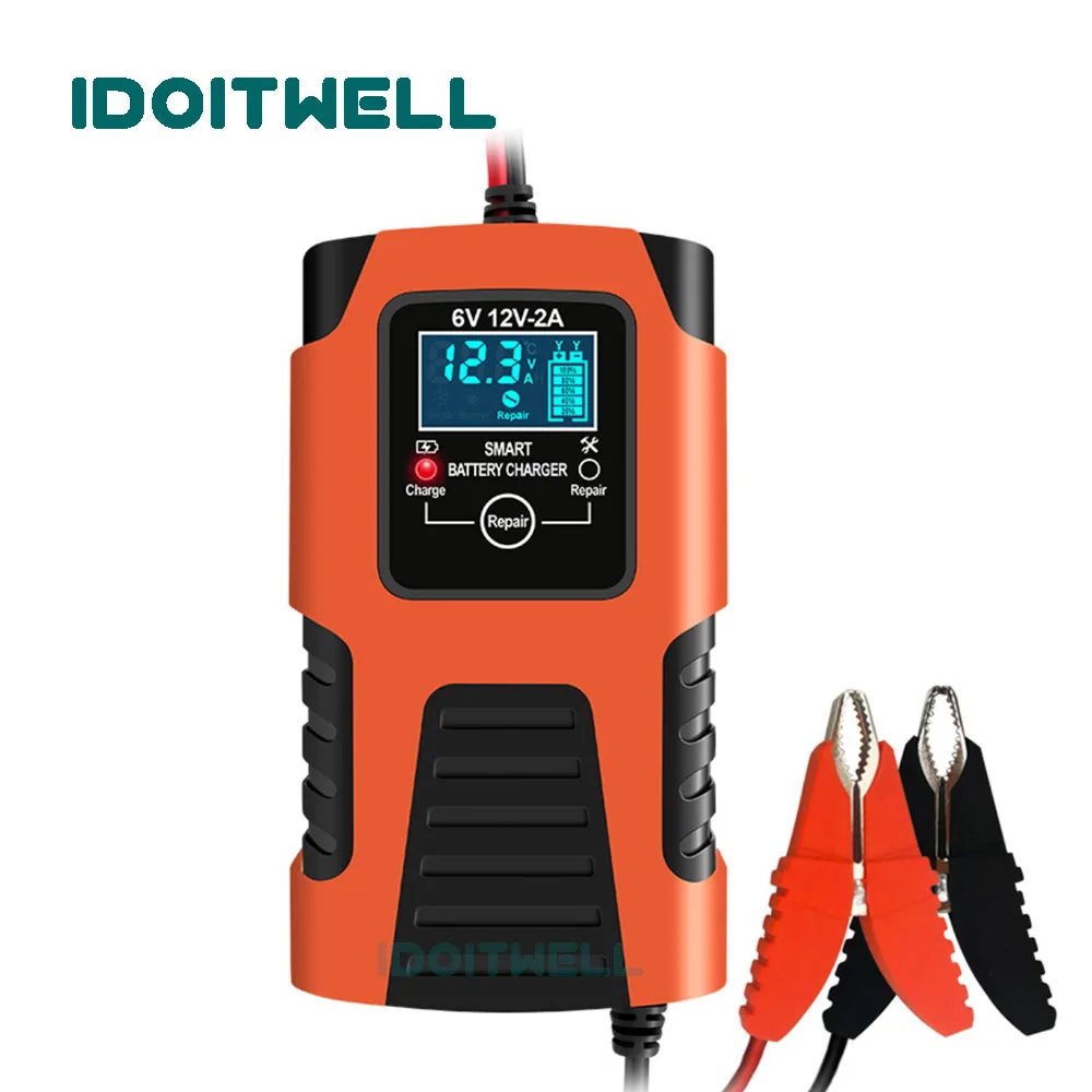 Новейшее зарядное устройство для мотоциклетных аккумуляторов 6 В 12 В 2 А, универсальное автоматическое импульсное зарядное устройство для свинцово-кислотных аккумуляторов 6 В 12 В
