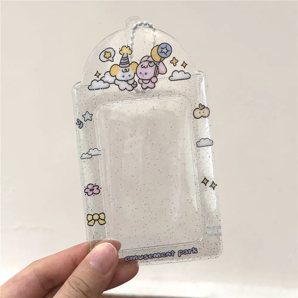 1pcs Photocard Holder 3 inch Keychain Shiny Transparent Bus ID Card Holder Korean Idol Photo Sleeve Photo Card Holder Stationery