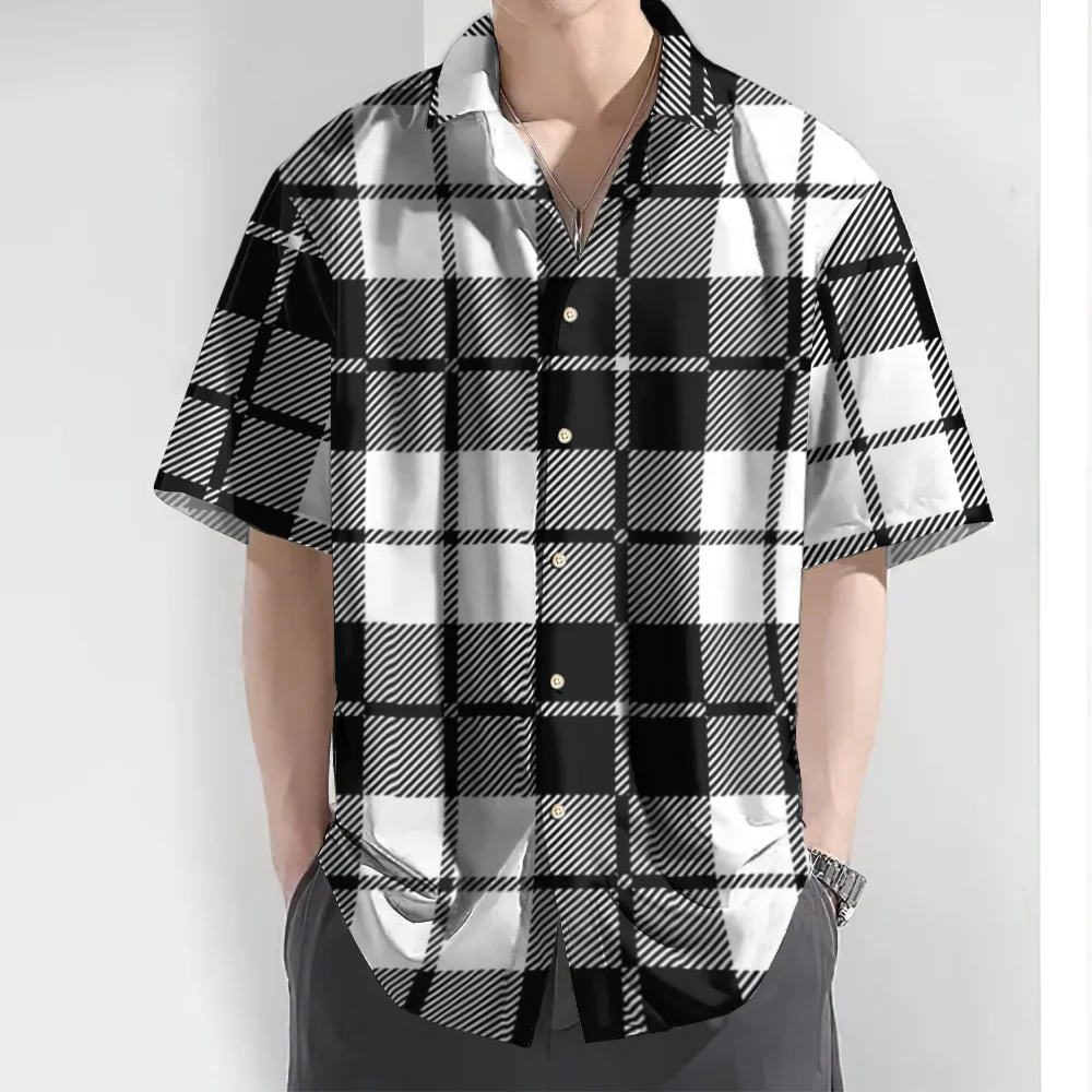 Casual Plaid Men's Short-Sleeved Shirt Loose Fit S-5XL Summer Daily Essential Basic Men's Shirts Fashion Lapel Men's Clothing