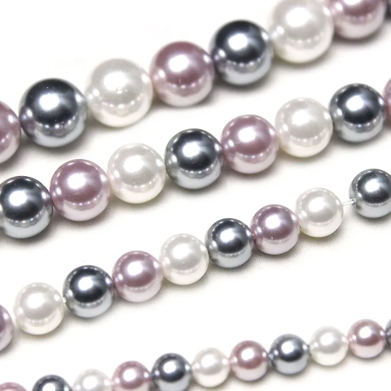 Natural Pink White Grey Shell Pearl Loose Round Spacer Beads For Jewelry Making DIY Bracelet Necklace Accessories  6/8/10/12mm