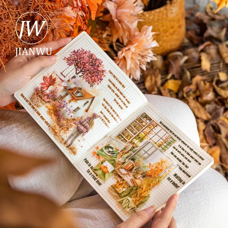 JIANWU A Diary Written for Autumn Series Vintage Travel Character Material Collage PET Sticker Creative Journal Stationery