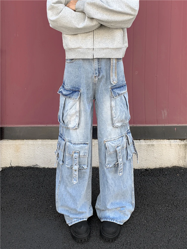 

Мужские рабочие джинсы American Sle, повседневные, свободные, прямые, широкие брюки, плотные, повседневные длинные брюки Du Haome