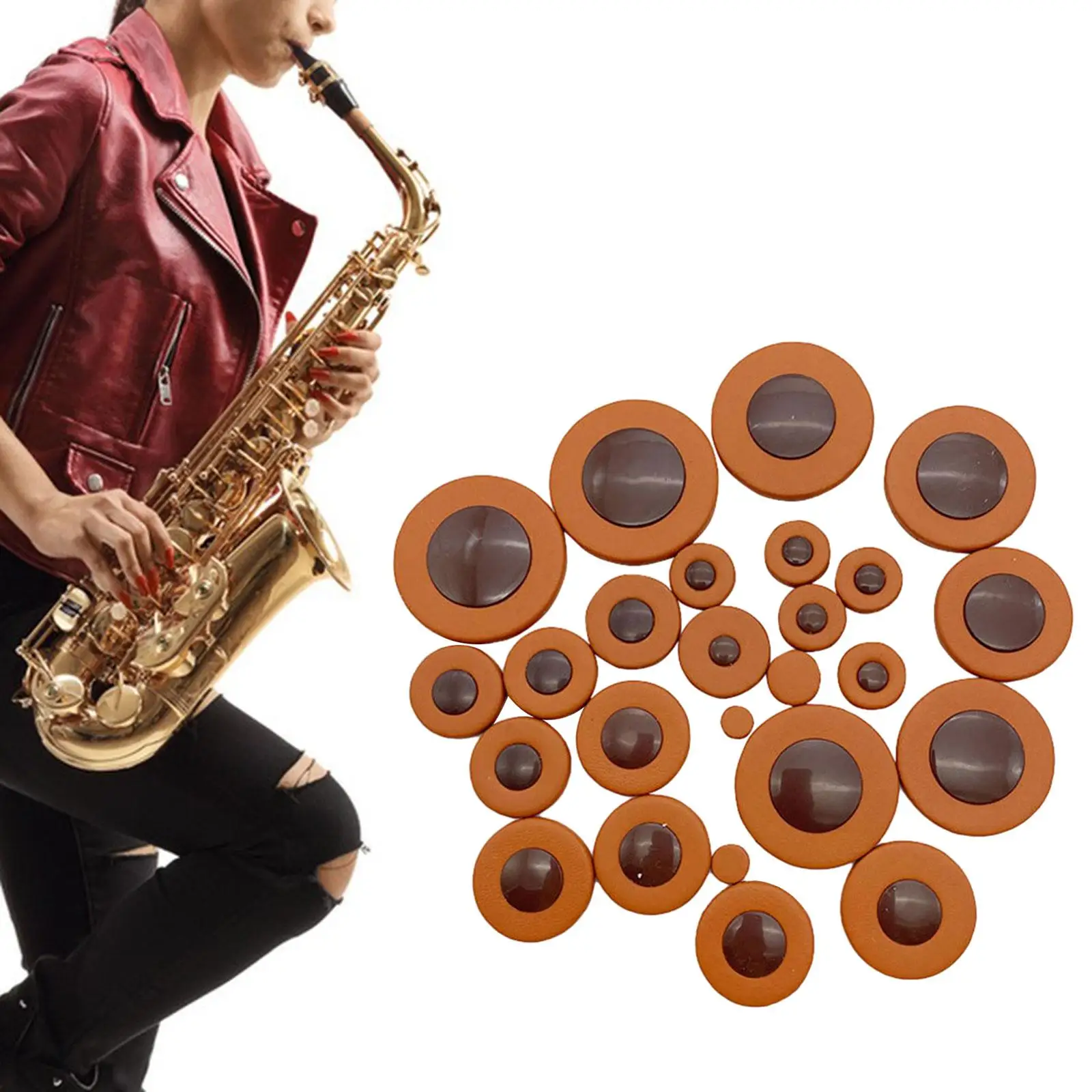 25x Saxophone Leather Pads with Multi Size Portable Replacement Sax Leather Pads for Sax Accessory Players DIY Enthusiasts