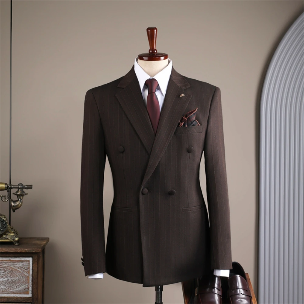 Celebrity Striped Groom Wear One Piece Mature Tuxedo Formal Occasions Suit Autumn Winter Handsome Double Breasted Men's Jacket