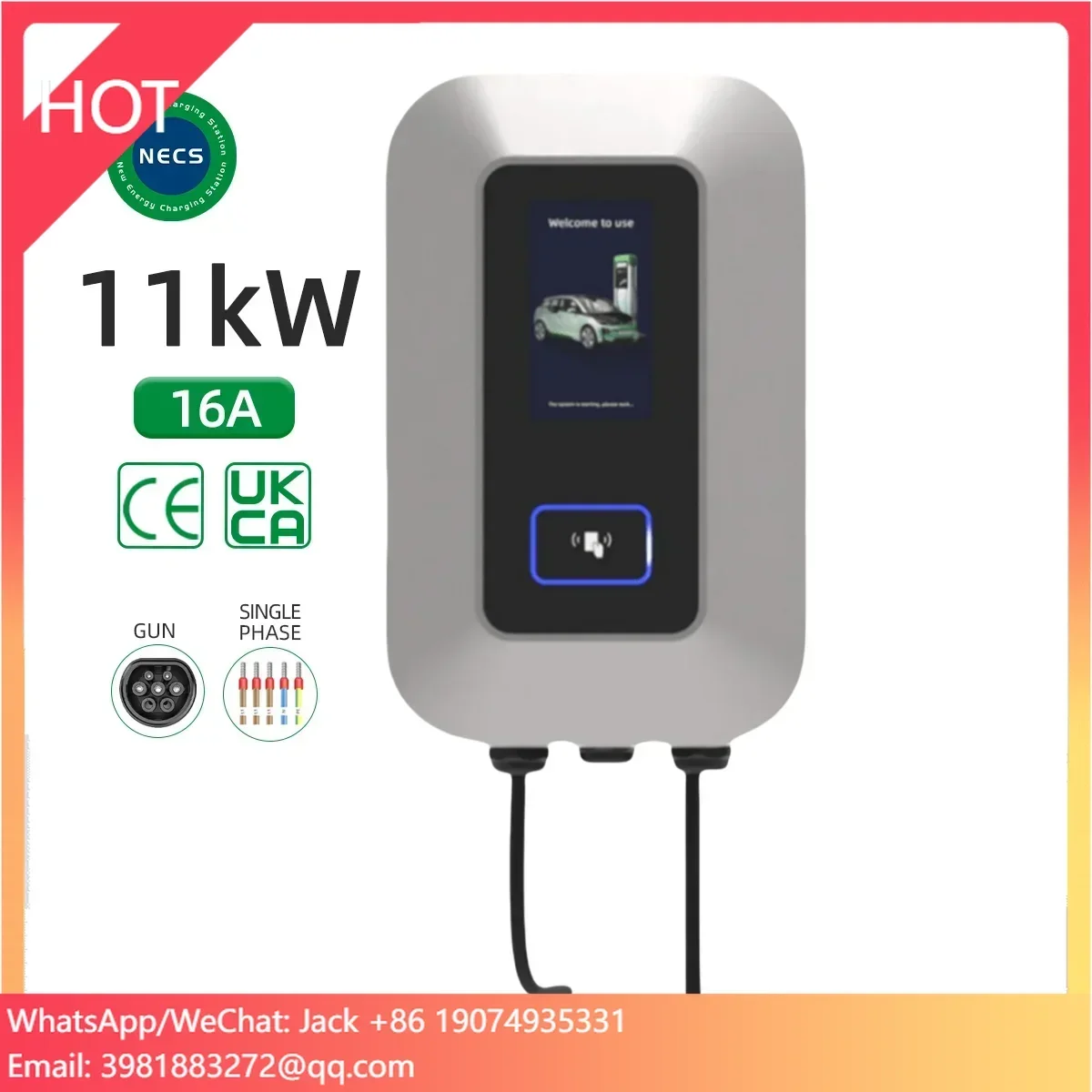AC 11kW EV Charging Station Autostart/Password/PFID Card 32A Rated Current With 5m Cable Commercial Use