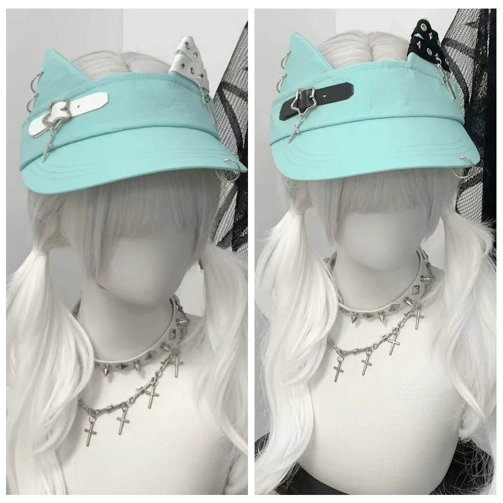 

Handmade Women Harajuku Gothic Lolita Cat Ear Open Top Hat Cap Y2K Girl Subculture Empty Top Hat Sun Hats