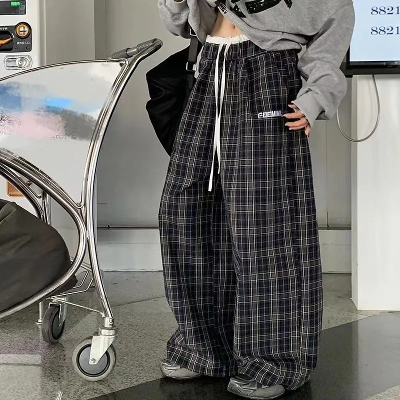 

QWEEK Y2k Vintage Plaid Pants Woman America Retro Oversized Casual Sports Trousers Autumn Jogging Streetwear Baggy Pantalones