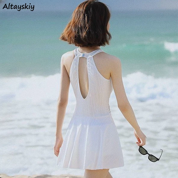 Cover-ups Women Temperament Hollow Out Hotsweet Summer Fashion New Fairycore Girlish Korean Style Slim Graceful Swimwear Solid