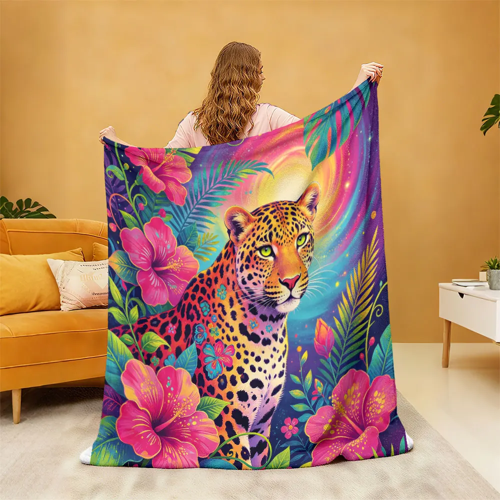 1pc tropical jungle leopard print flannel blanket leisure sofas napping during breaks