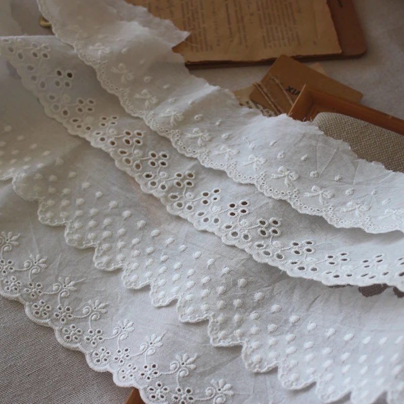 Cotton Lace Fabric for Needlework, DIY Decorative Embroidery, Clothing Accessories, Home Doll Skirt, Off White, 2Yards