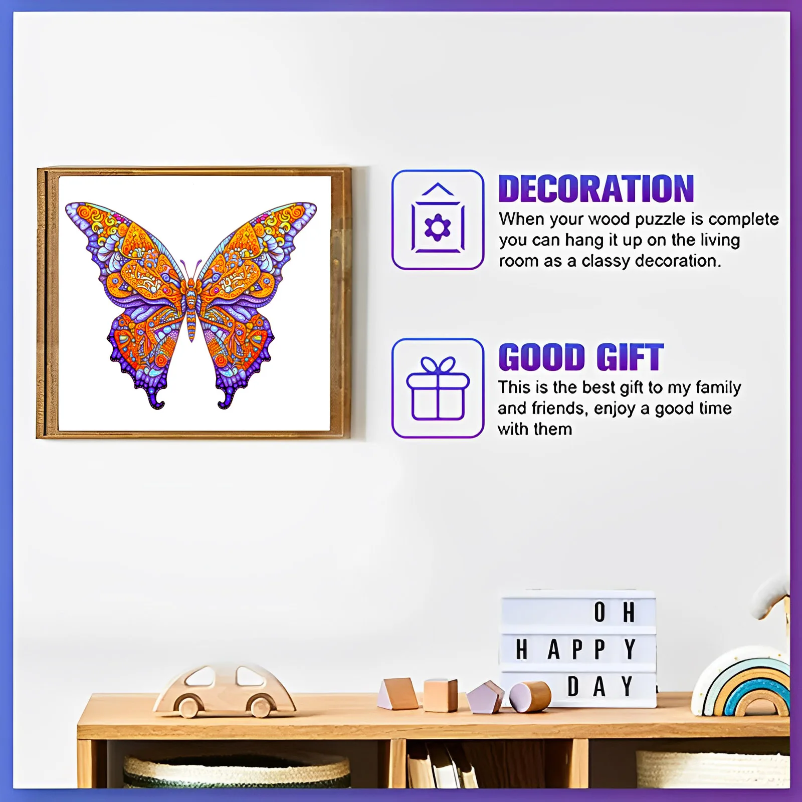 Beautiful Butterfly Pattern Wooden Puzzle, Irregular Animal Shapes, Stress Relieving Toys, Holiday Birthday Gift