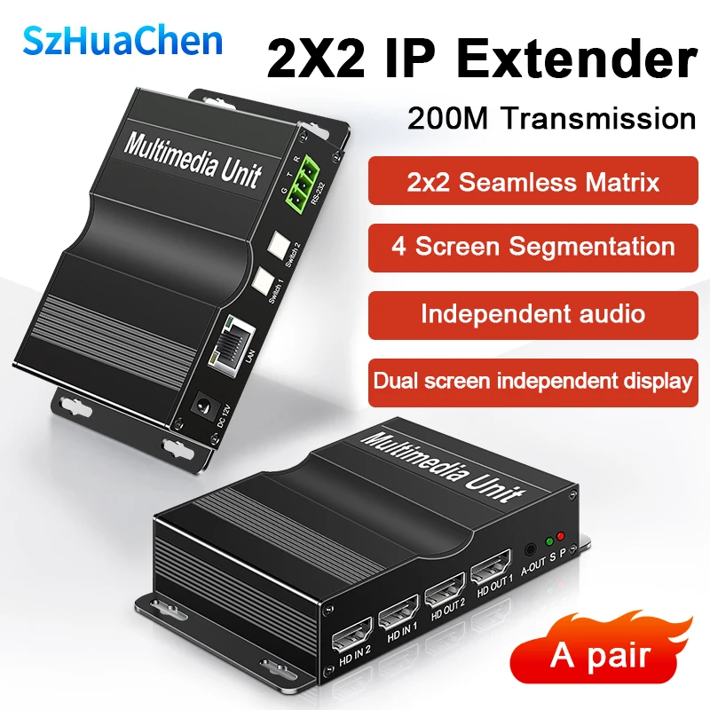 IP 200M HD Extender Via RJ45 Ethernet Network Cat5e Cat 6 7 Cable Via Switch Two Transmitter To Two Receiver for NVR Laptop TV