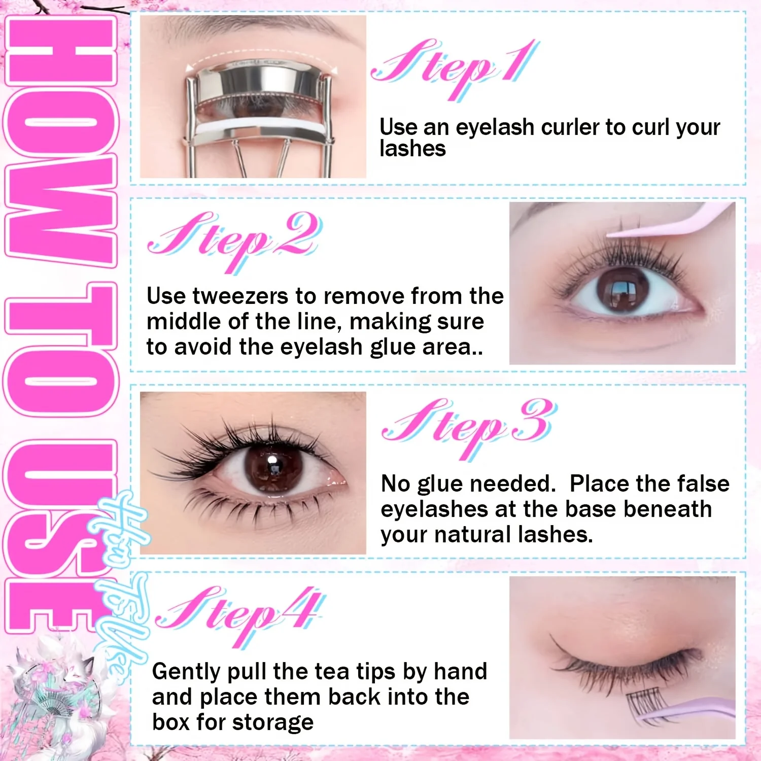 Natürliche Fox-Eye-Wimpern ohne Kleber, einfache Anwendung, anfängerfreundlich, weich, wiederverwendbar für das tägliche Make-up – Detail 5