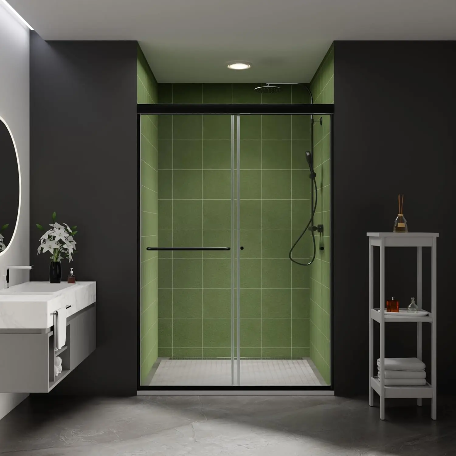 

44-48 in.W x70 in.H Semi-Frameless Sliding Shower Door,Sliding Shower Door with 1/4" (6mm) Clear SGCC Tempered Glass
