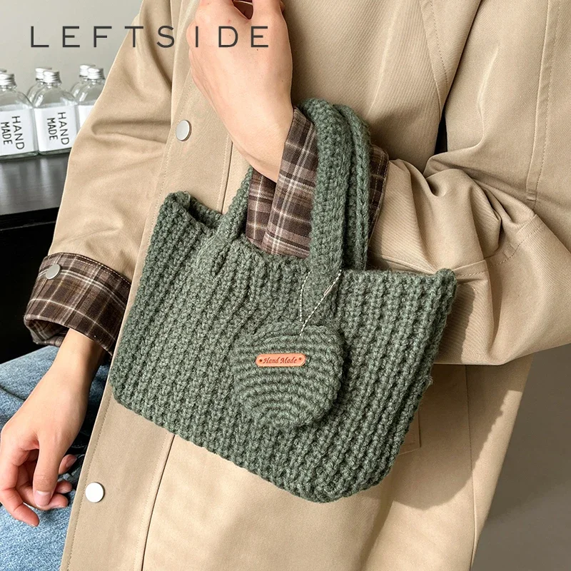 LEFTSIDE Fashion Design woollen Small Shoulder Bag For Women 2024 Winter New Tend Female Hand Bag Tote Bags Handbags and Purses