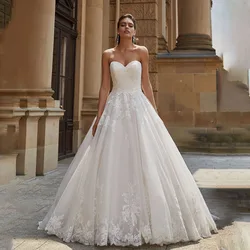 Elegant A Line  Wedding Dress For Women Strapless Neck Sleeveless Bride Dress Customized Lace Appliques Princess Clothing