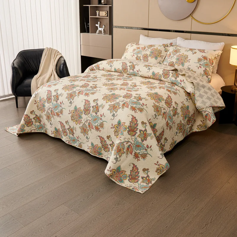 

CHAUSUB 3PCS Printed Cotton Quilt Set Lightweight Summer Bedspread - Queen Size Close-Quilted Bed Cover Comforter Coverlet