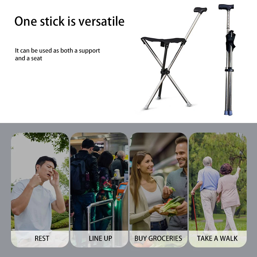 Lightweight Cane With Seats Height Adjustables 3 Legged Lightweight Folding Cane Versatile Stable Walking Stick For Elderly