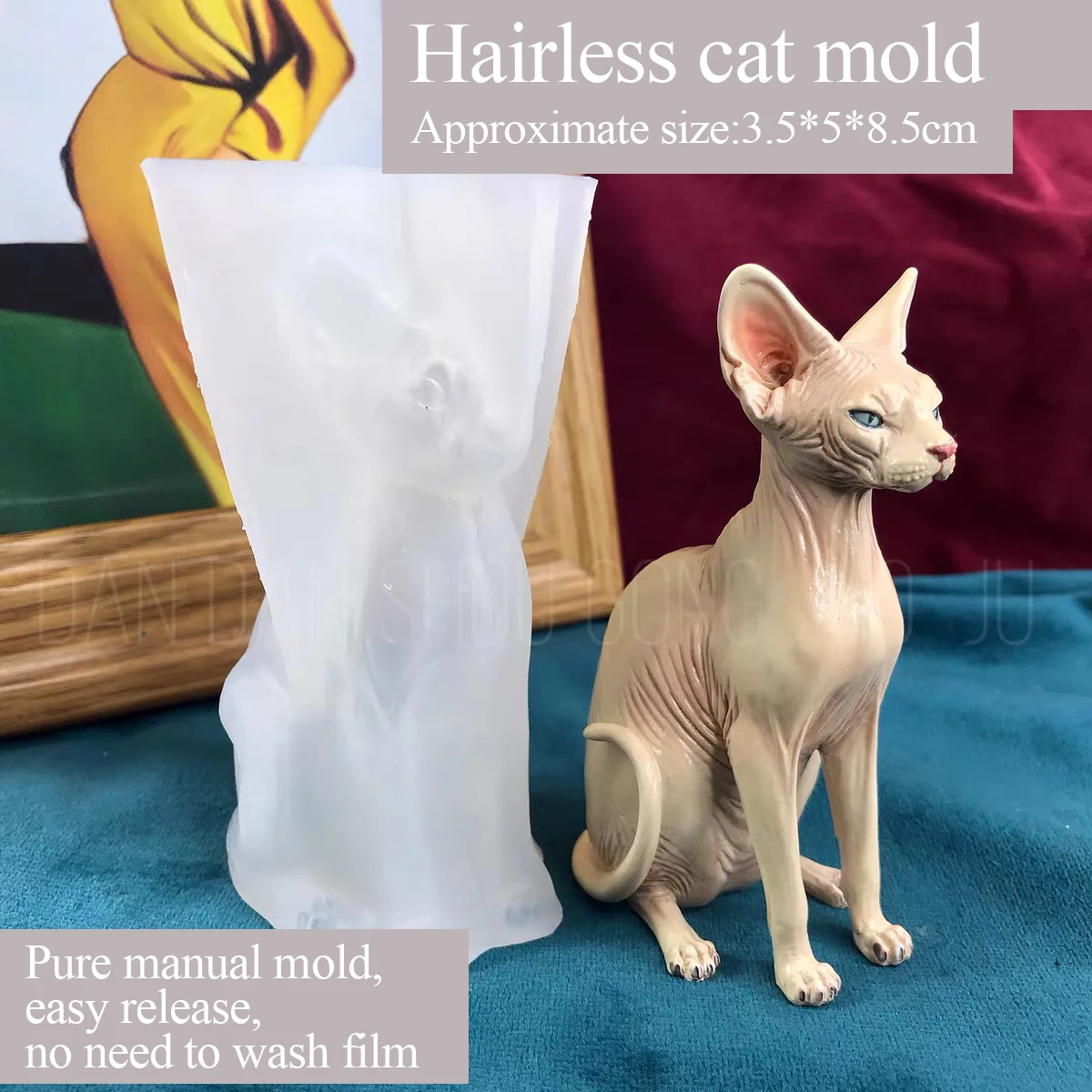 Five Hair Cat Mold Drop Glue Aromatherapy Plaster DIY, Three-Dimensional Mold, Cute Hairless Cat Manual Silicone Grinding Tool