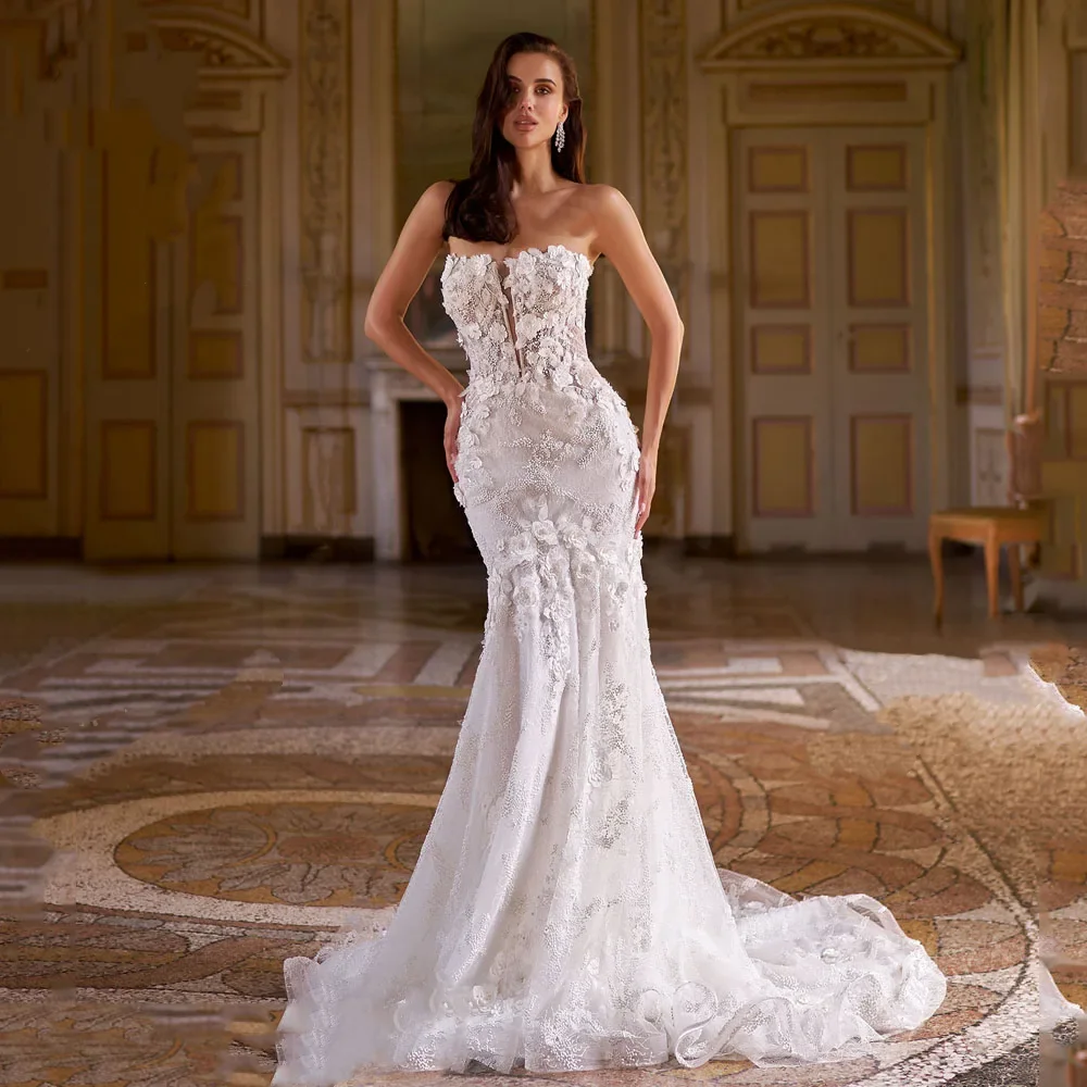 

Customized 3D Flowers Mermaid Wedding Dress 2026 Romantic Sweetheart Backless Princess Bride Gown Plus Size Vestido de Noiva
