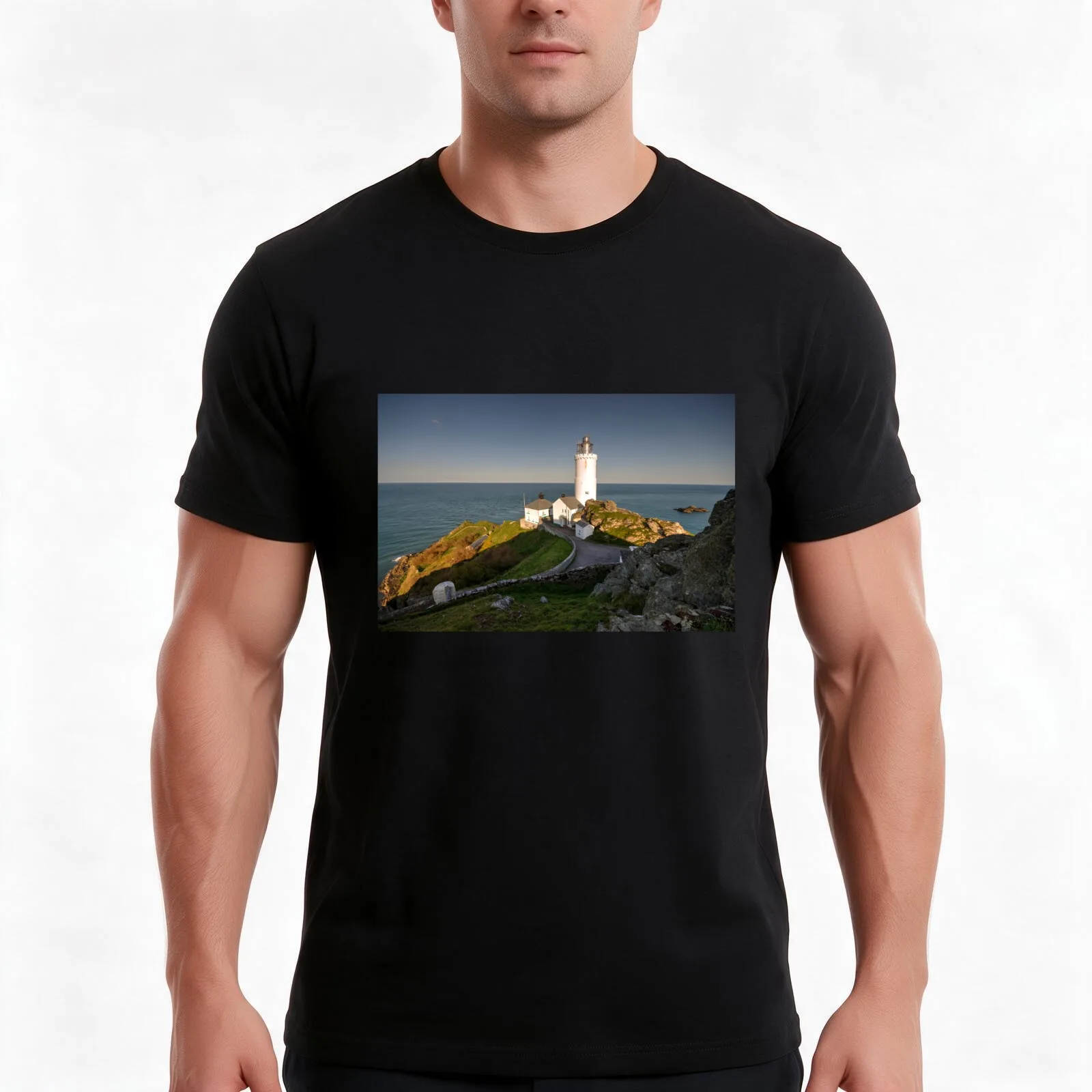 Start Point Lighthouse T-Shirt, Summer Casual Cotton Tee, Oversized Streetwear Tops, Vintage Graphic Print, Unisex Men Women