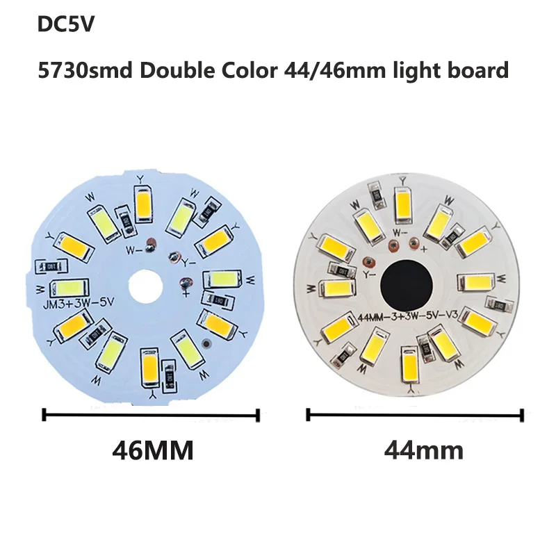 5pcs/lot DC5V LED SMD5730 Light Source Lamp Board Two-Color 3W 44/46mm Round Board  White Warm White for Downlight