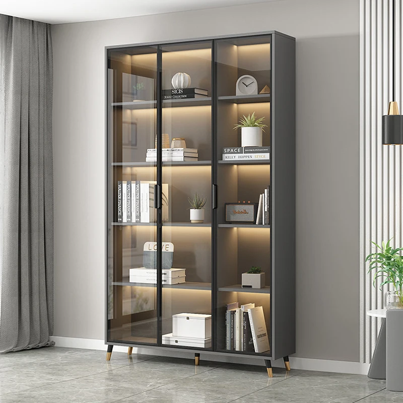 Modern Home Bookshelf Glass Door Simple Combination Bookcase Wine Cabinet Storage Living Room Furniture Office Dining - view 2