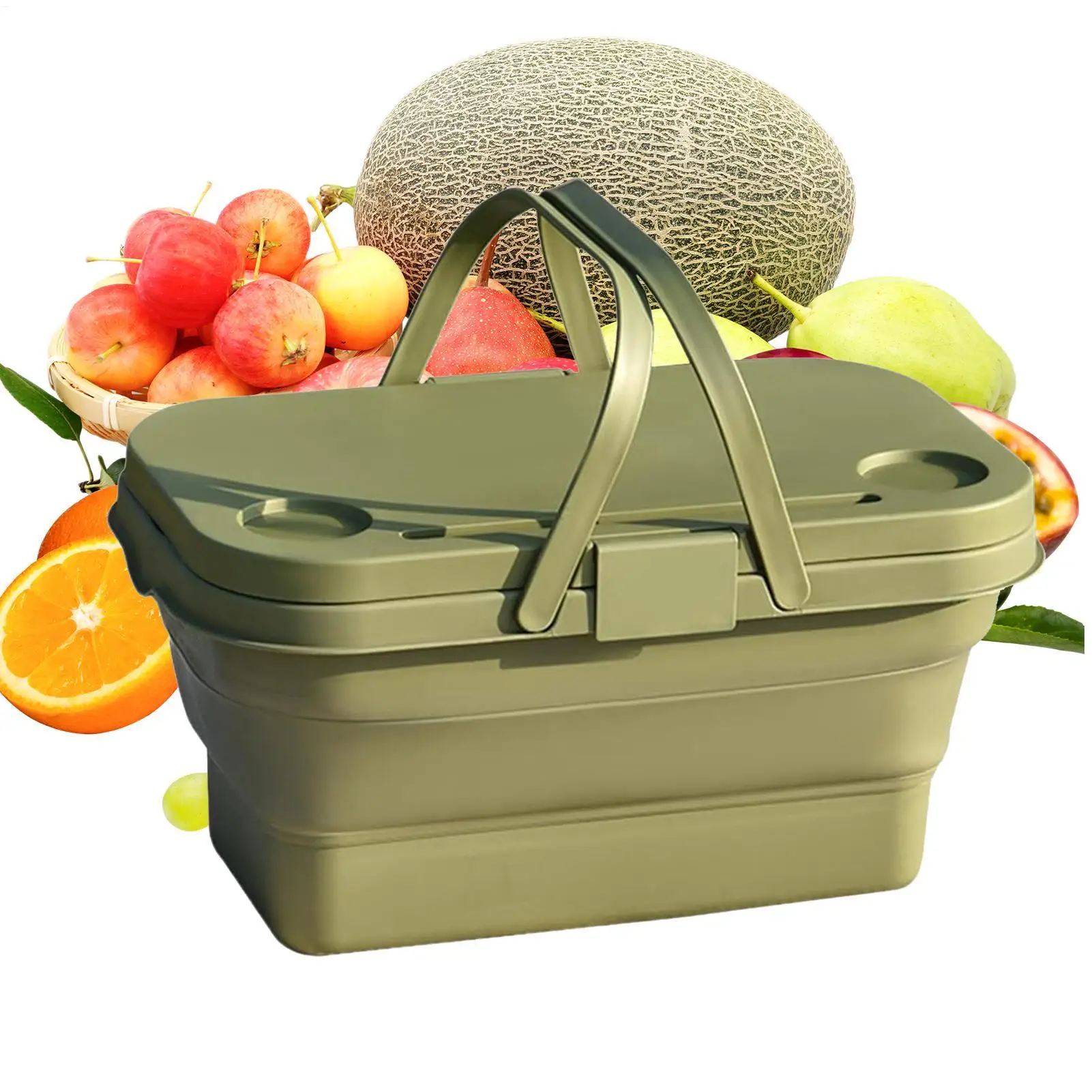 

Shopping Basket With Handles Portable Folding Basket With Handle Camping Storage For Picking Outdoor Gathering Restaurant