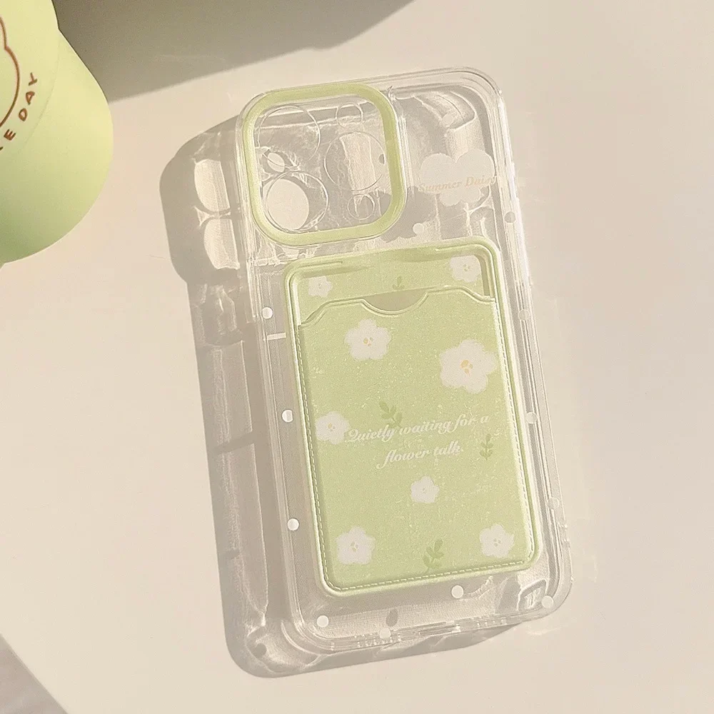 Fairy daisy flowers green Photo card holder Clear Phone Case For iPhone 16 15 14 13 12 11 Pro Max Xr 15 14 Plus Case Cute Cover