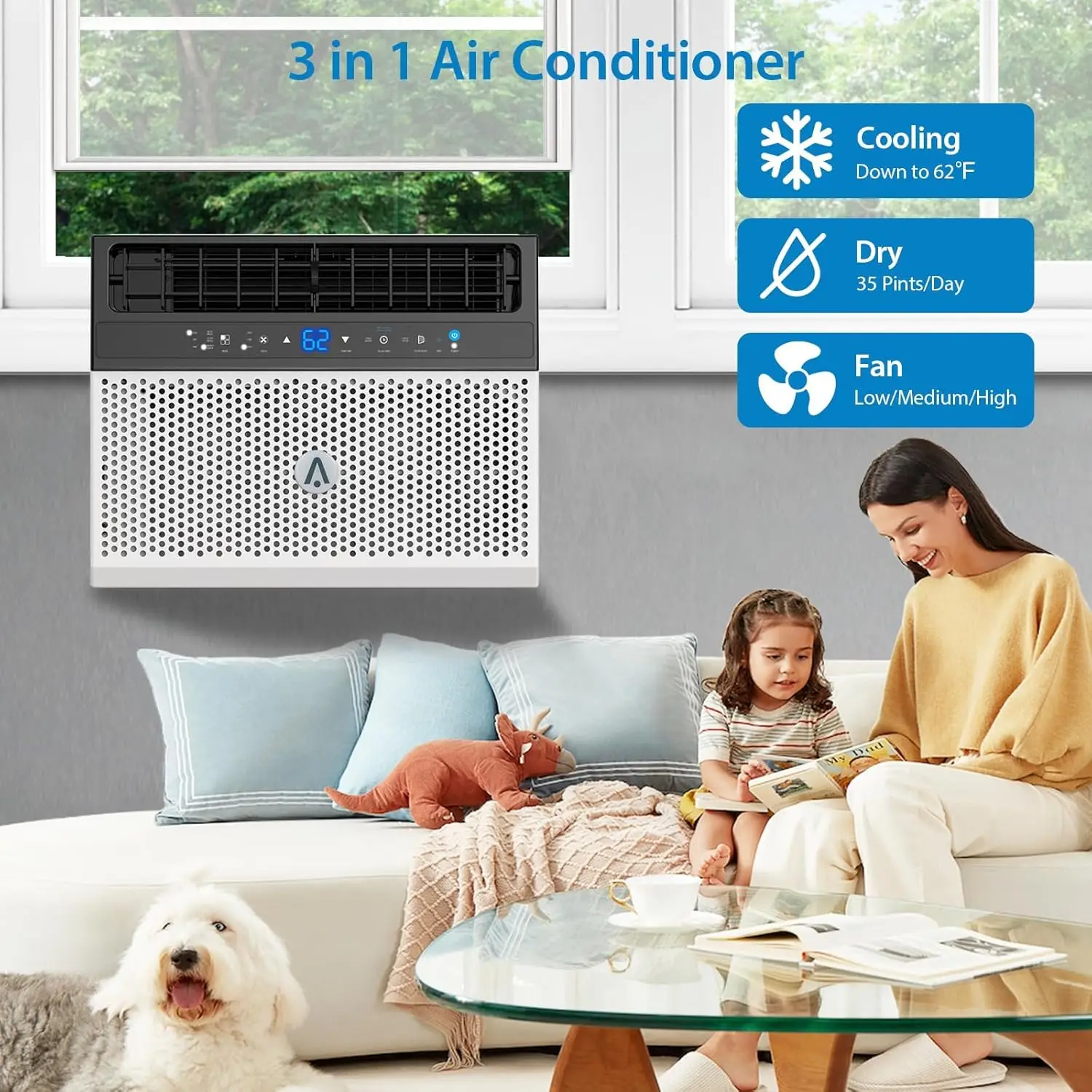 8000BTU U-Shaped Window Air Conditioner, With Open Window Flexibility, 6 Modes, Remote Control,Cools Up to 370 Square Feet