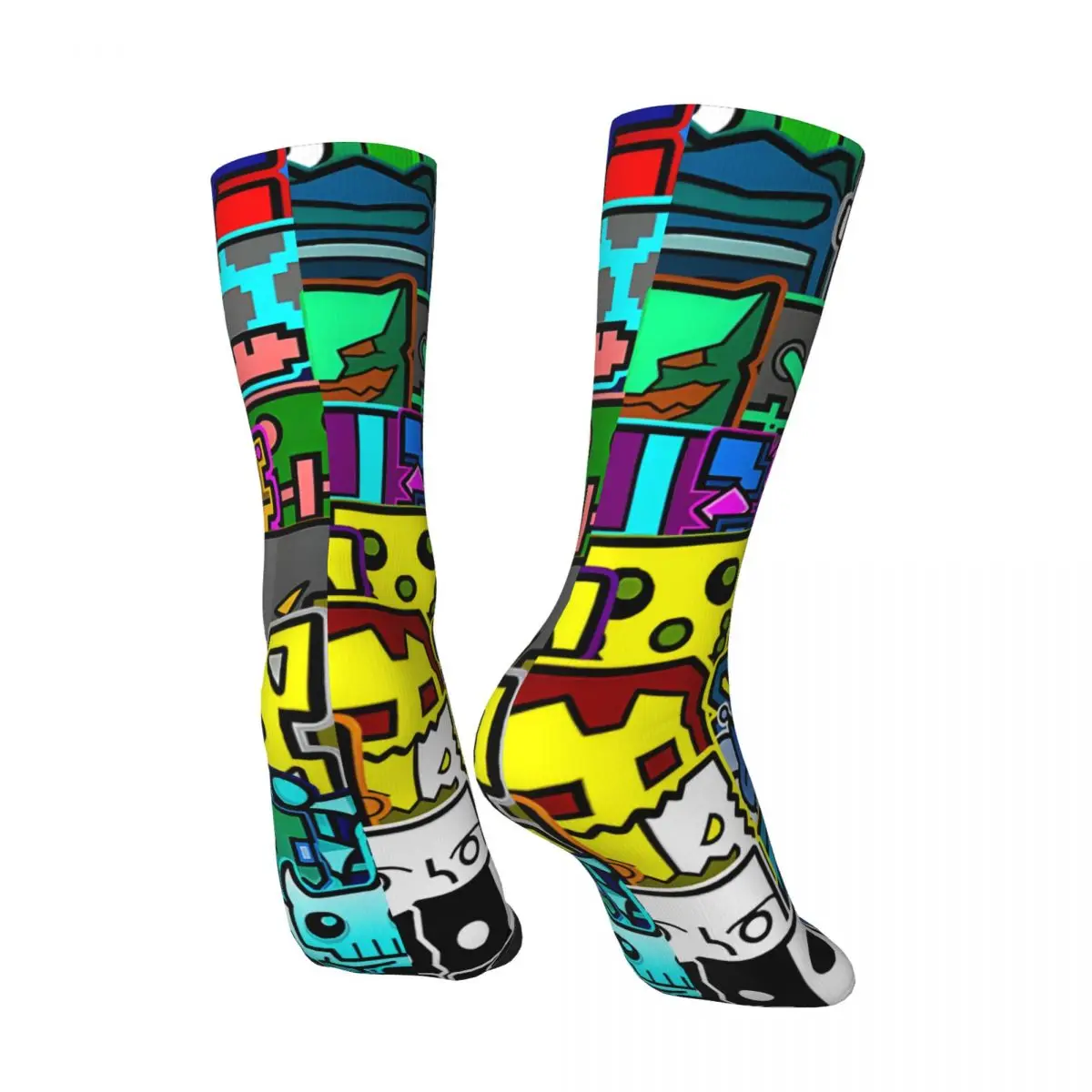 Hip Hop Retro Geometry Pattern Crazy Men\'s compression Socks Unisex Geometry Dash Game Street Style Seamless Crew Sock Boys