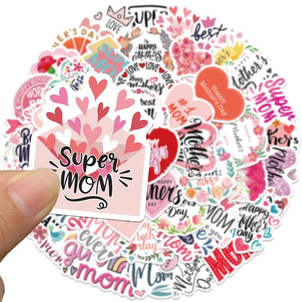 50pcs Happy Mothers Day Stickers Aesthetic Decals Gifts For Mom Grateful Mother Thanksgiving Phrase Computer Notebook Sticker