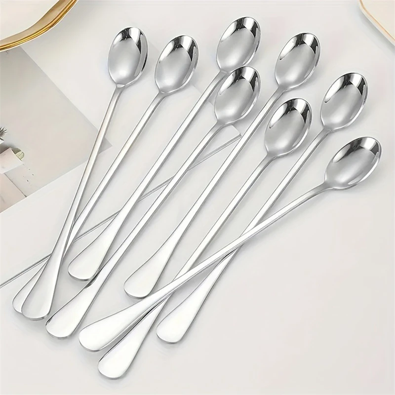 1/8pcs Stainless Steel  Ice Tea Scoop Dessert Spoon Food Grade Ice Cream Candy Tea Spoon Milkshake Coffee Multi-Purpose Spoon