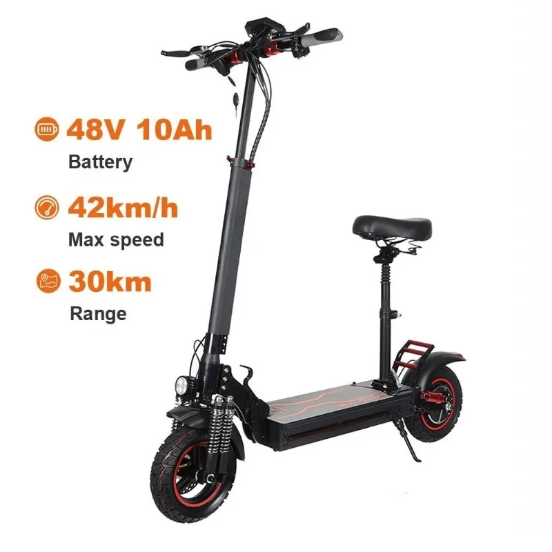 

Maximum speed off-road electric scooter 600 watts brushless motor 42 km/h 10 inch fold