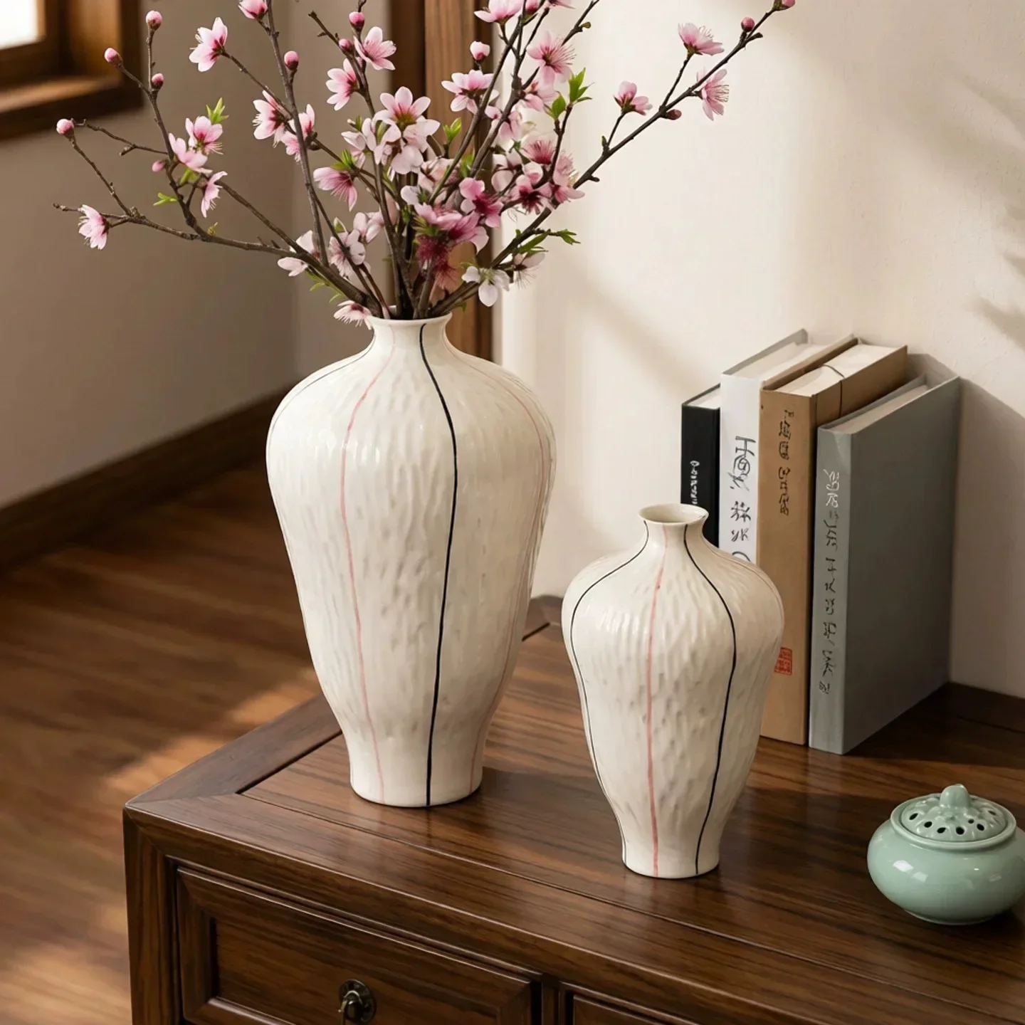 New Ceramic Vase Geometric Line Pottery Jar Handmade Porcelain Vase Flower Vase Floral Arrangement Home Decoration Accessor