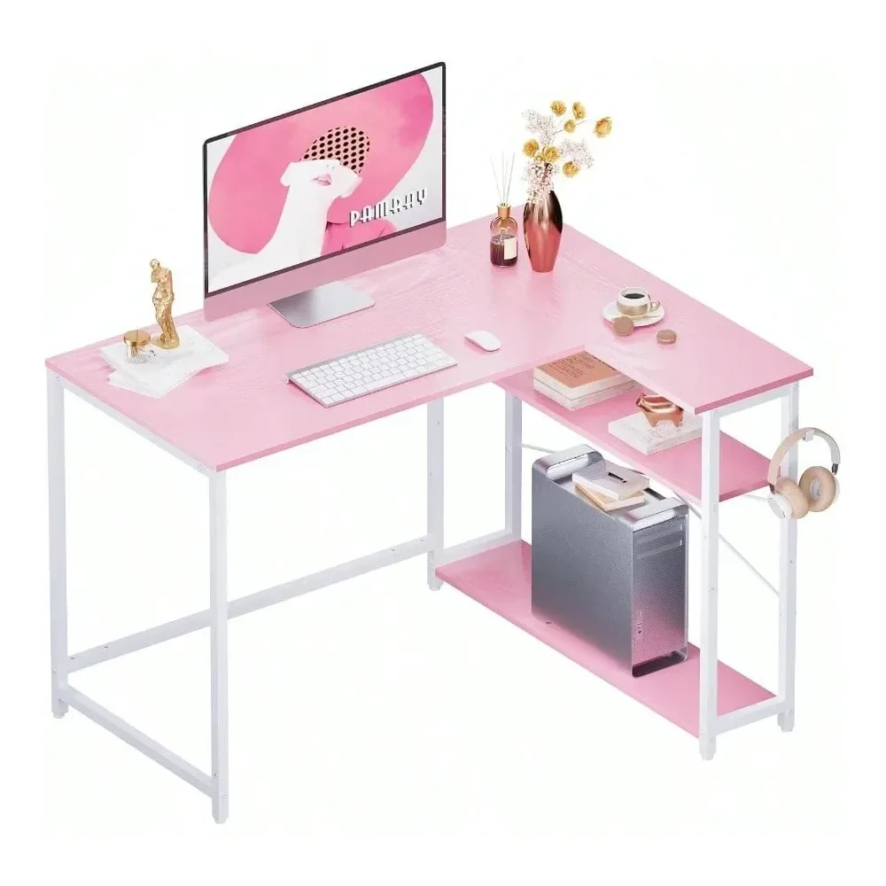 

Угловой компьютерный стол L-образной формы с переставными боковыми полками для хранения, небольшой угловой стол для домашнего офиса, письменный стол для учебы