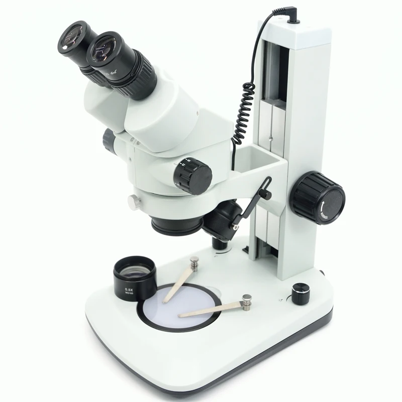 Imagem -03 - Microscópio Binocular Estereofônico do Zumbido do Suporte da Trilha de Fyscope 7x45x com Lente Dupla do Barlow das Luzes 2.0x 0.5x do Diodo Emissor de Luz