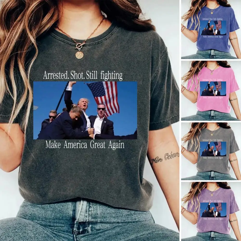 Women Blouse Women Top Retro American Trump Supporters President Campaign Top for Women Round Neck Short Sleeves T-shirt