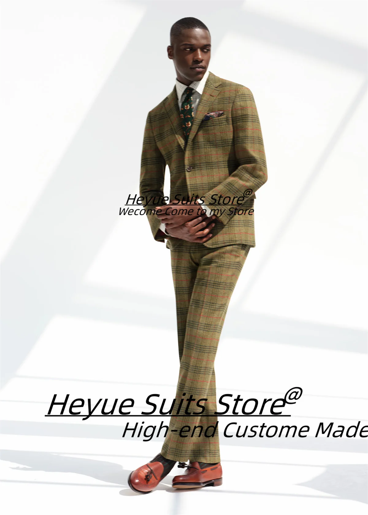 

Italian style Handsome Plaid Men Suits Customzied Slim Fit Notched Lapel Groom Wedding Tuxedos 2 Pieces Sets Male Prom Blazers