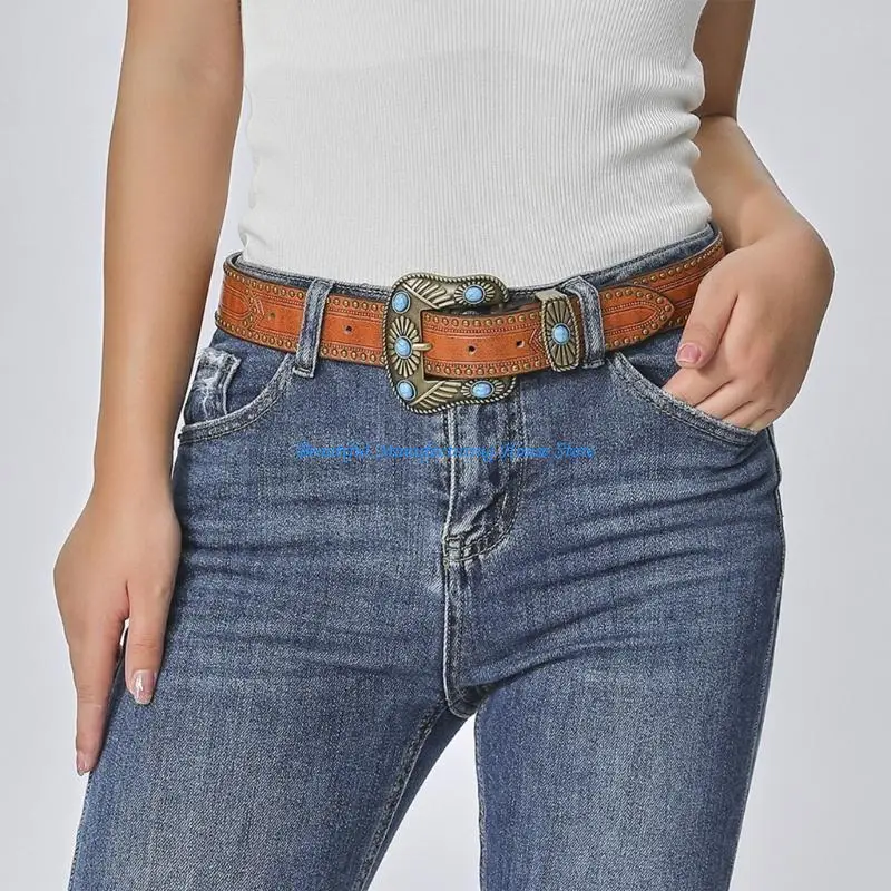 

E56A Vintage Western Belt Western Turquoise Belt Buckle Belt Cowboy Belts For Men