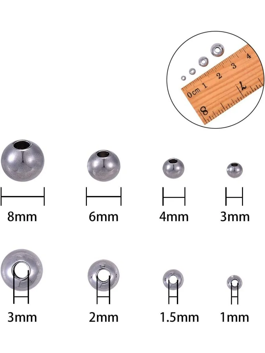 200 Pcs 304 Stainless Steel Spacer Beads 4 Sizes(3/4/6/8mm) Round/Rondelle Metal Loose Connector Beads Smooth Crafting Beads