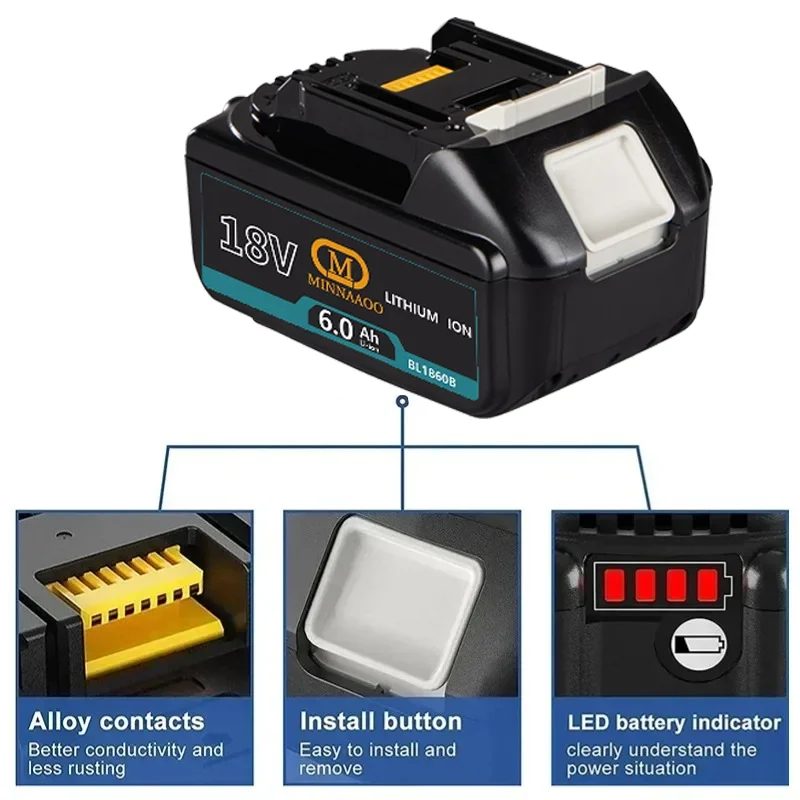 New 18V 6.0Ah Rechargeable Battery, For Makita Drill DGA404 DTW700 DHR202 DJV182 DDF487 Power Tool Battery, for Makita Battery - view 4