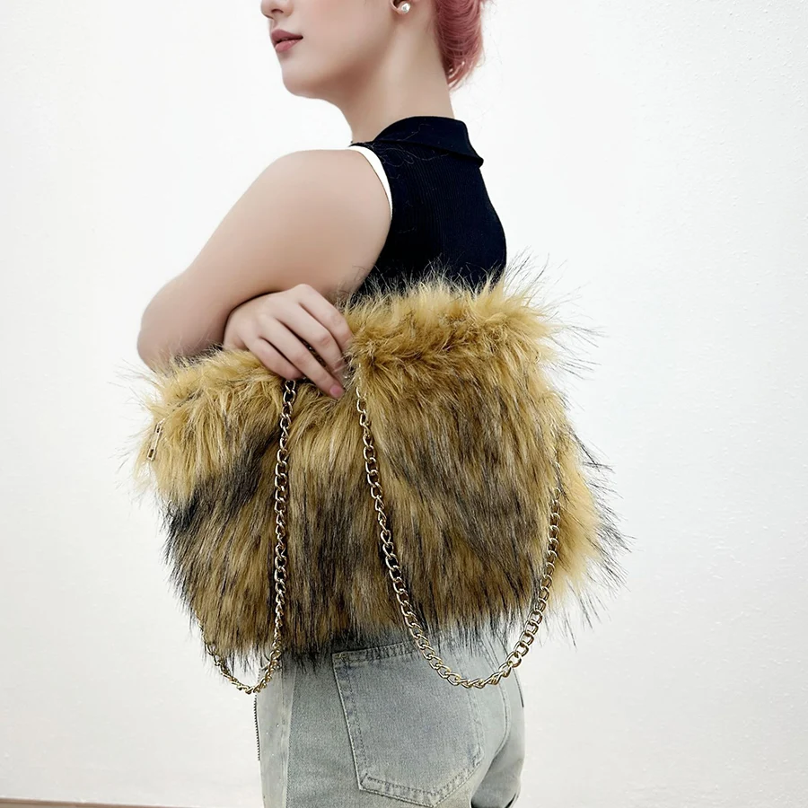 

Модные женские сумки, осенне-зимние пушистые сумки из искусственного меха, мягкие плюшевые дизайнерские женские кошельки для покупок для путешествий, покупок