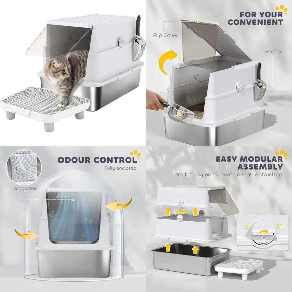 

Очень большой закрытый металлический лоток для кошек с крышкой, идеально подходит для крупных кошек, легко чистится, без запаха, с нелипким покрытием внутри.